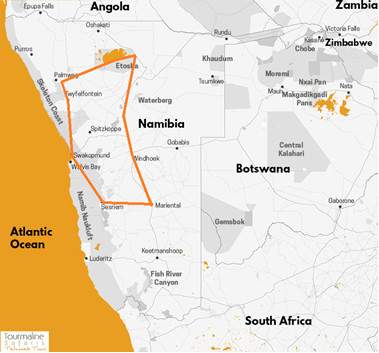 carte itinéraire Lune de miel en Namibie, voyage individuel, safari 4x4