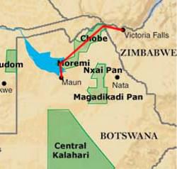 carte itinéraire Botswana Safari Extension