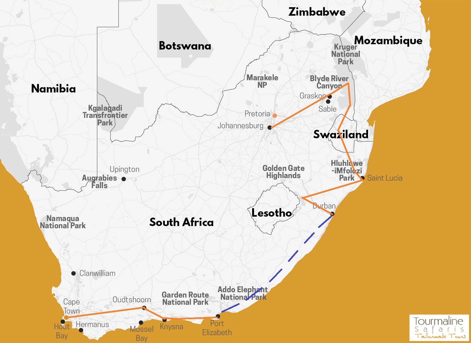 Circuit complet individuel en Afrique du Sud, parc Kruger et Garden road